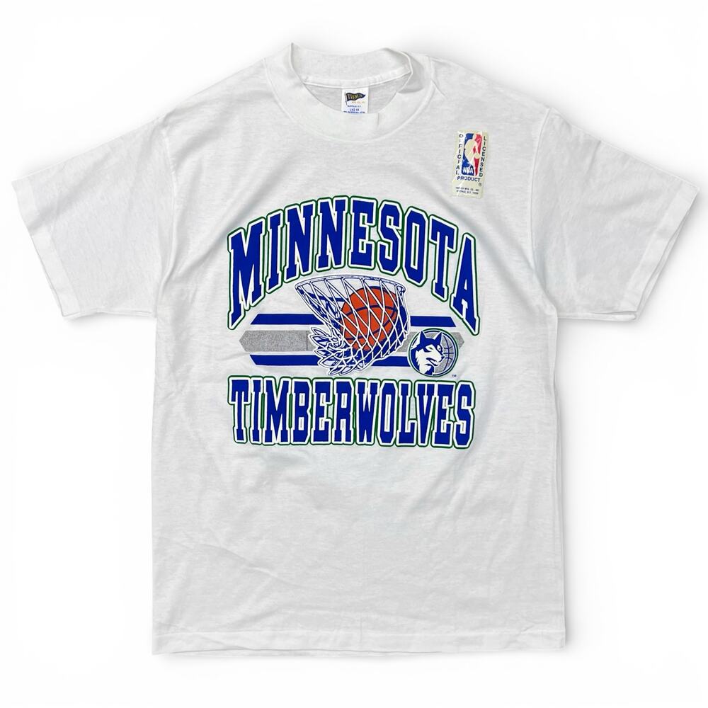 Vintage 90s Deadstock Minnesota Timberwolves Trench NBA T Shirt L Basketball USA